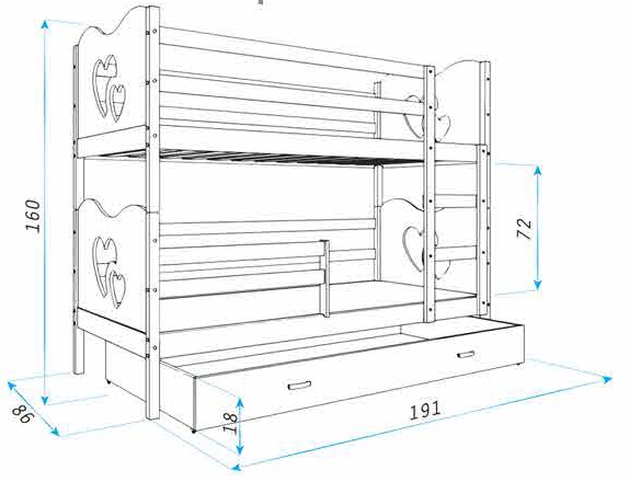 Łóżko MAX 2 białe Kolor - Czerwień