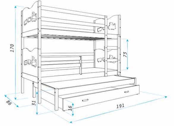 Łóżko MAX 3 białe Kolor - Biel
