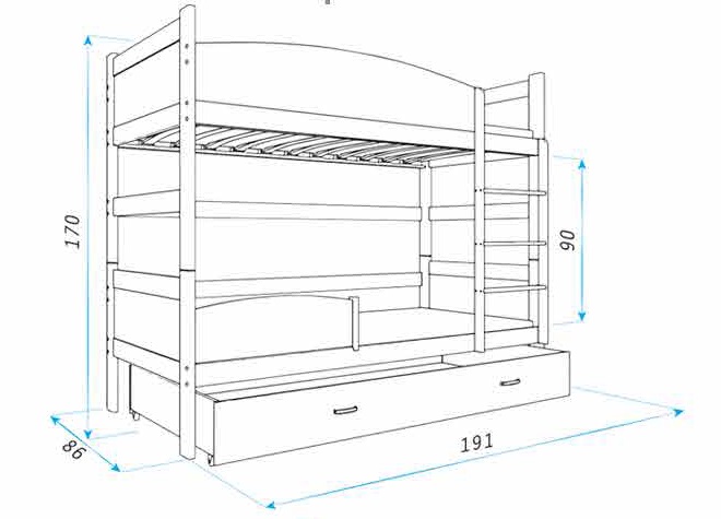 Łóżko TWIST 2 białe Kolor - Błękit